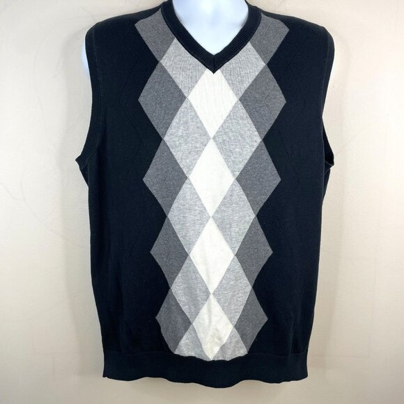Vintage Mens Old Money Argyle Preppy Sweater Vest Large Ivy League Neutral Layer - Picture 1 of 10